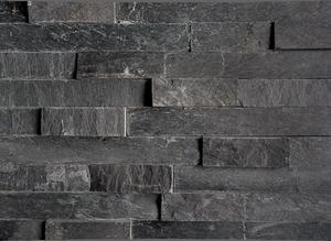 WALLSTONE Q - KVARCIT KŘEMEN - Obkladový panel lepený z přírodního kamene, Black Slate - interiér N 3003 - 55x15x1-3cm